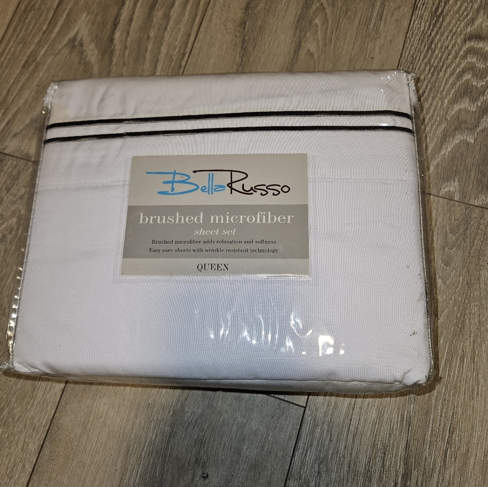 Bella Russo Brushed Microfiber Queen Sheet Set White ~ New in Package!